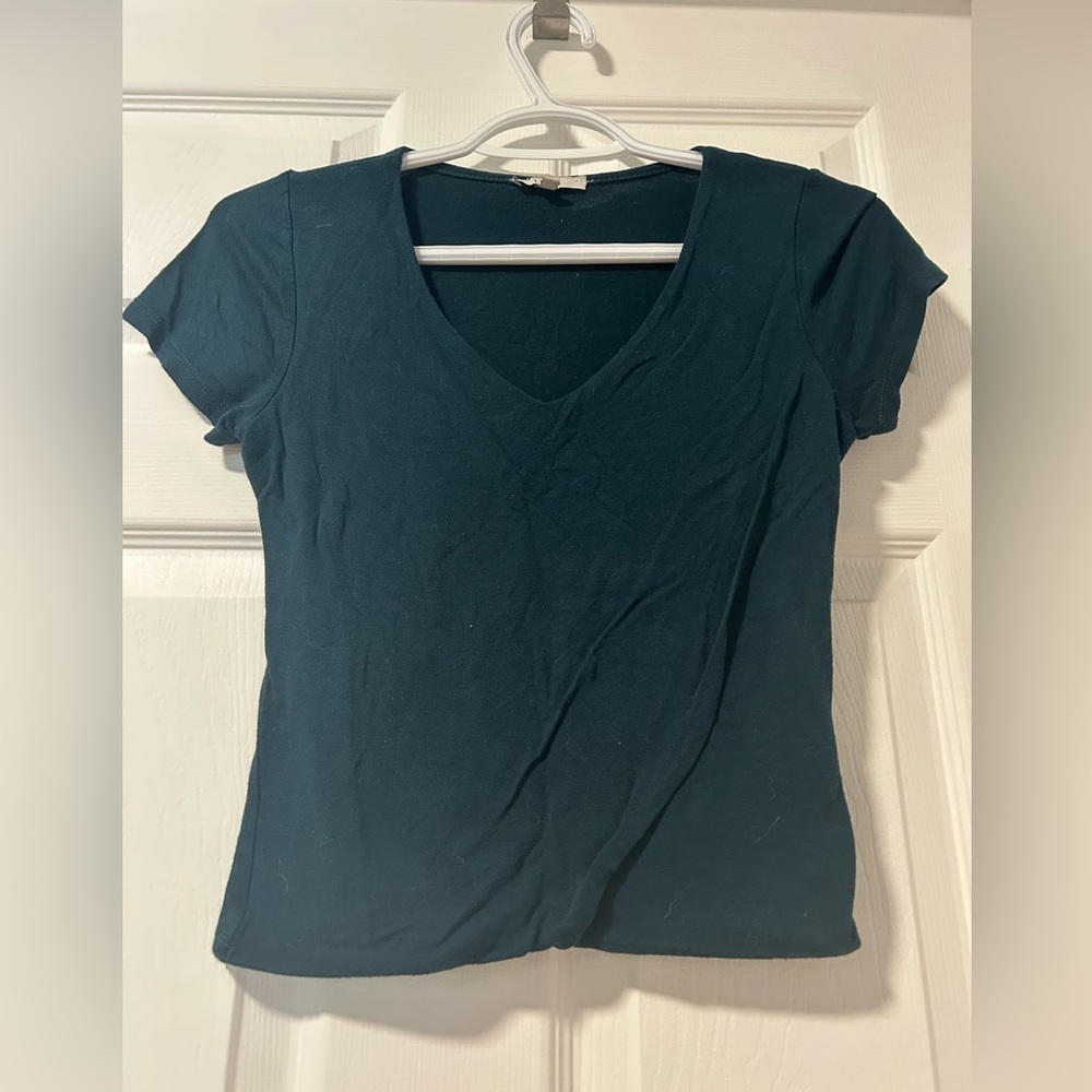 Iris Deep Teal V-Neck Short Sleeve Top